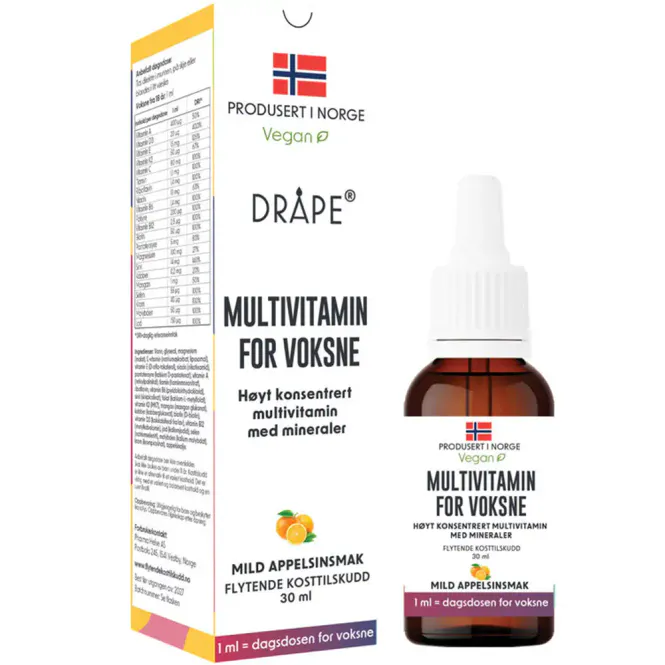 Hovedbilde Dråpe Vegansk Multivitamin Voksen Appelsin 30 ml 
