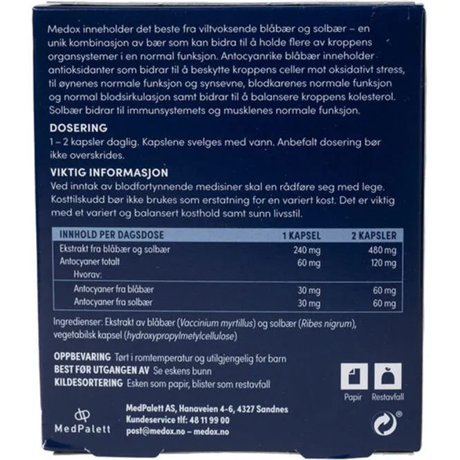 Hovedbilde Medox Antocyaner 60 mg Kapsler 30 stk