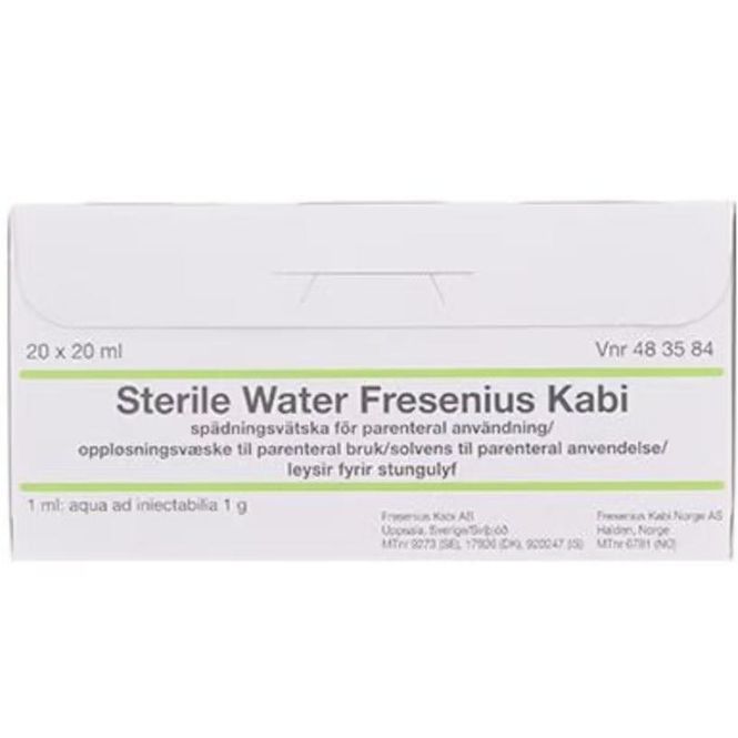 Hovedbilde Sterilt Vann Parenteral Bruk Ampuller 20x20 ml