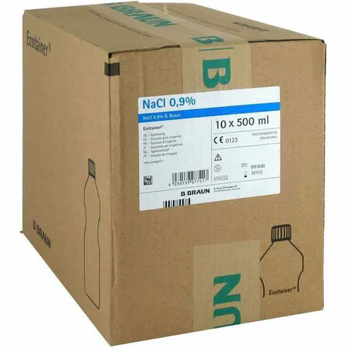 Natriumklorid 0,9 % Skyllevæske Ecotainer Helleflaske 10 x 500 ml