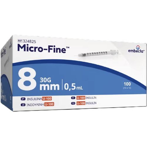 Embecta Micro-Fine Insulinsprøyter 0,5 ml 8 mm 100 stk