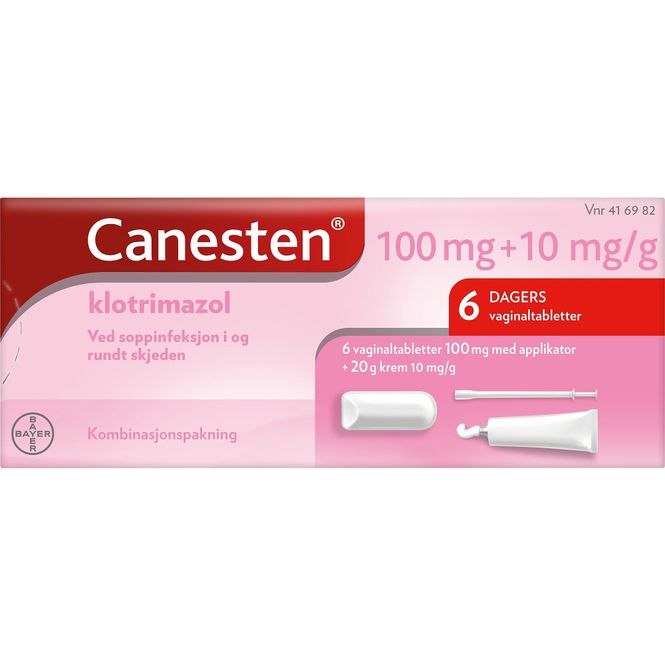 Hovedbilde Canesten 100 mg Vaginaltabletter og 1% Krem 6+20 g