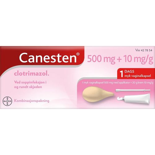Canesten 500 mg Myk Vaginalkapsel og 1% Krem 1+20 g