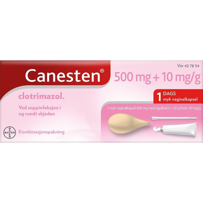 Hovedbilde Canesten 500 mg Myk Vaginalkapsel og 1% Krem 1+20 g