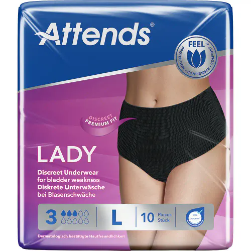 Attends Lady Discreet Underwear Buksebleie 3 L Sort 10 stk