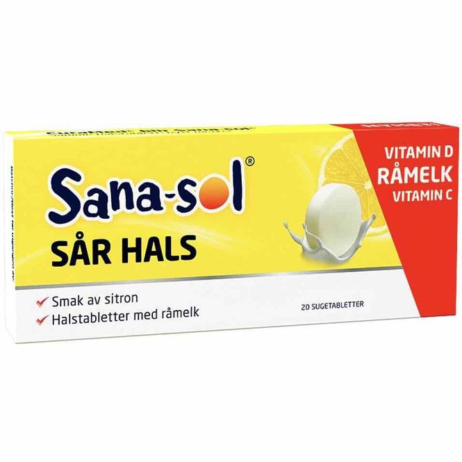 Hovedbilde Sana-Sol Sår Hals Sugetabletter Sitron 20 stk
