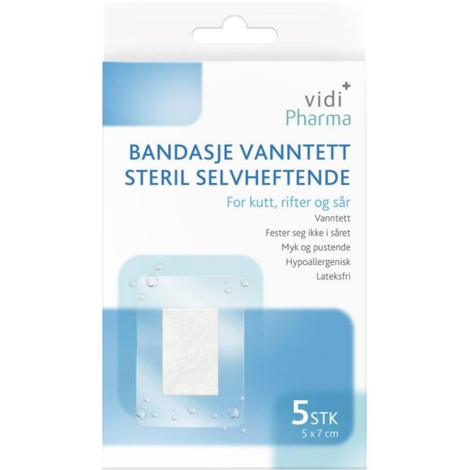 Hovedbilde Vidi Pharma Bandasje Vanntett Steril Selvheftende 5 x 7 cm 5 stk