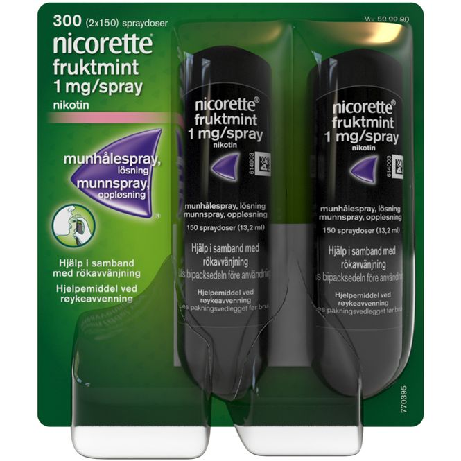 Hovedbilde Nicorette Munnspray 1 mg/dose Fruktmint 2 x 150 doser