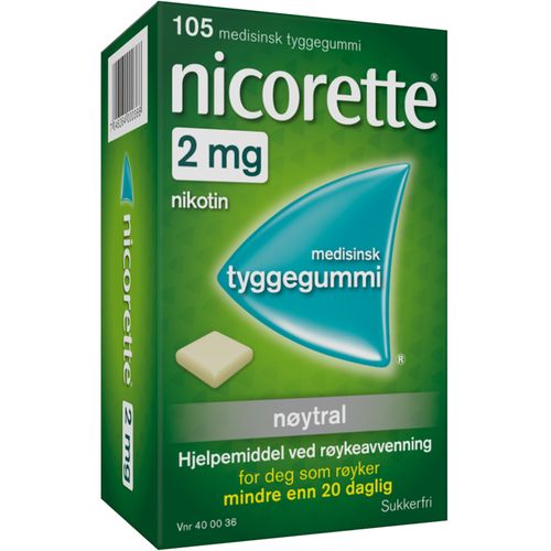 Nicorette Tyggegummi 2 mg Nøytral 105 stk