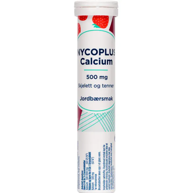 Hovedbilde Nycoplus Calcium 500 mg Brusetabletter Jordbærsmak 20 stk