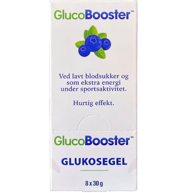 Hovedbilde GlucoBooster Glukosegel Blåbær 8x30 g