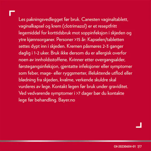 Canesten 500 mg Vaginaltablett + 10 mg/g Krem 1 stk + 20 g