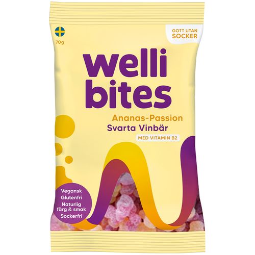Wellibites Ananas, Pasjon & Solbær 70 g
