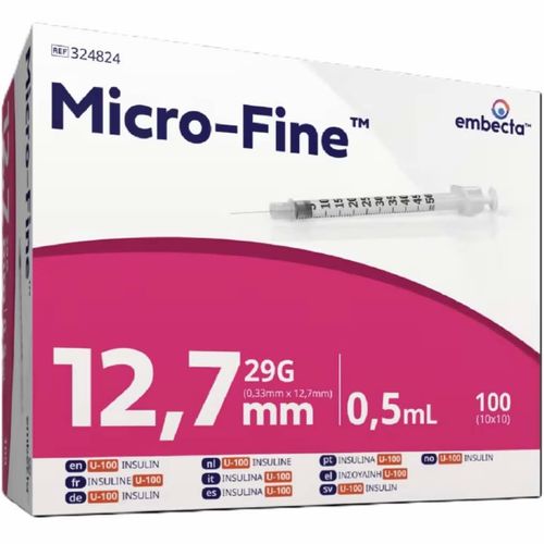 Embecta Micro-Fine Insulinsprøyter 0,5 ml 12,7 mm 100 stk