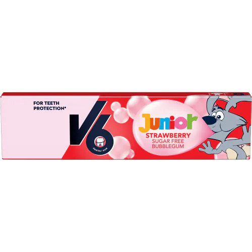 V6 Junior Bubblecious Strawberry Sukkerfri Tyggegummi 22 g