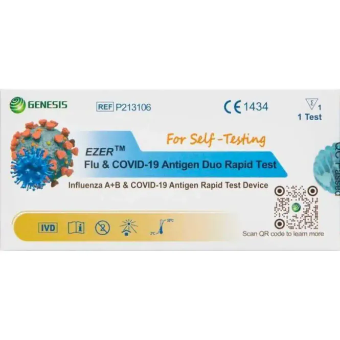 Hovedbilde EZER Influensa + COVID-19 Antigen Duo Rapid Selvtest 1 stk