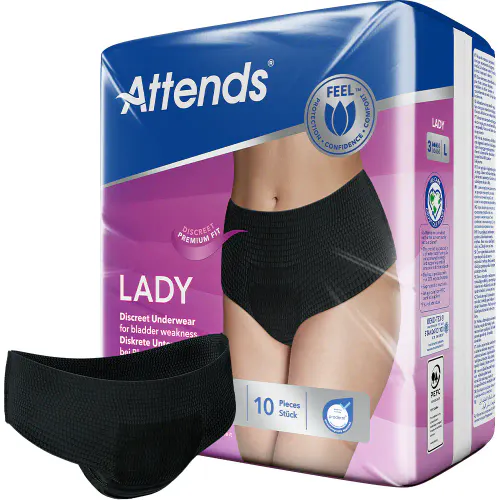 Attends Lady Discreet Underwear Buksebleie 3 L Sort 10 stk